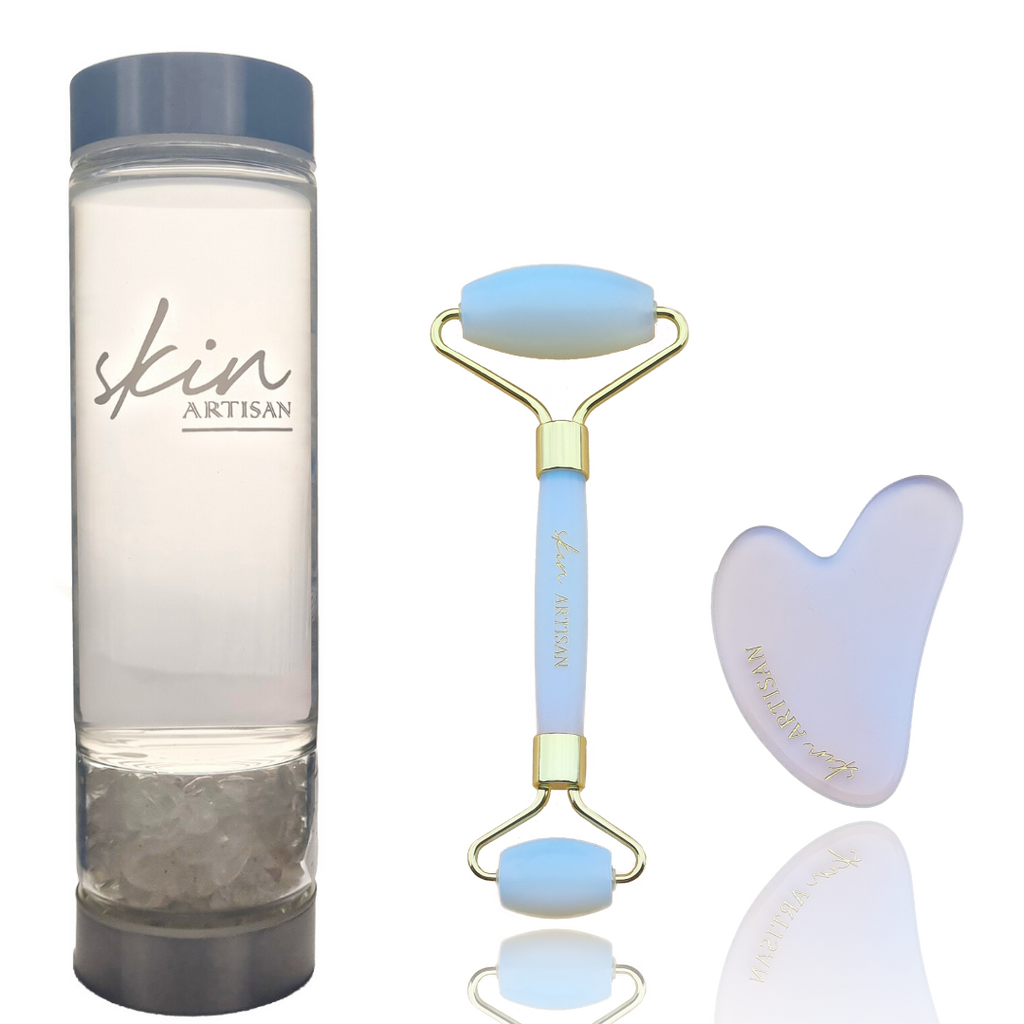 Crystal Water Bottle + Face Roller + Gua Sha